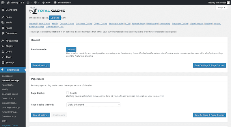 W3 Total Cache Settings