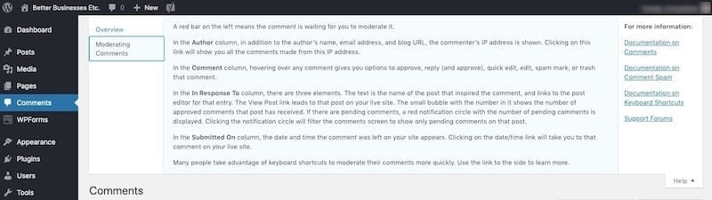 Comments Contextual Help